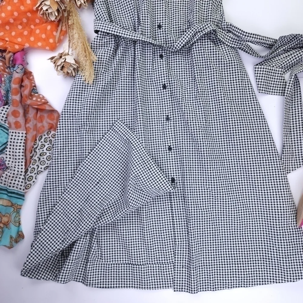 New Lisa Marie Fernandez Black White Seersucker Belted Button Down Maxi Dress XS - Picture 5 of 15